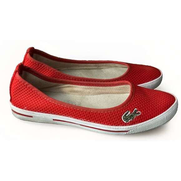 Lacoste Marthe Womens Canvas Slip On Red 8 M Gator Sneakers Ballet Flats - Picture 4 of 8